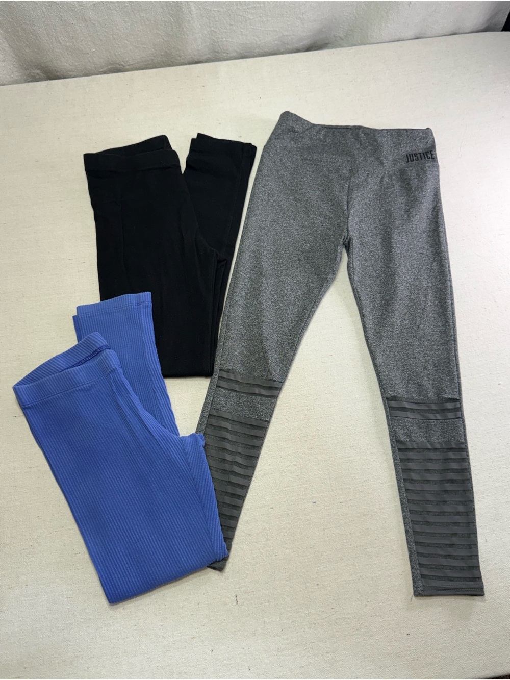 Girls 3pc Legging Set - Size Medium (7 & 7/8) - Black, Gray & Periwinkle Trio